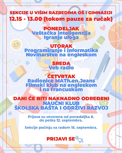 Sekcije u višim razredima OŠ i gimnaziji